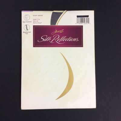 Hanes Silk Reflections Pantyhose Size EF XL Black Silky Sheer Reinforced Toe